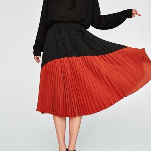 NWT ZARA ORANGE BLACK COLOR-BLOCK PLEATED (0787) - Picture 11 of 11